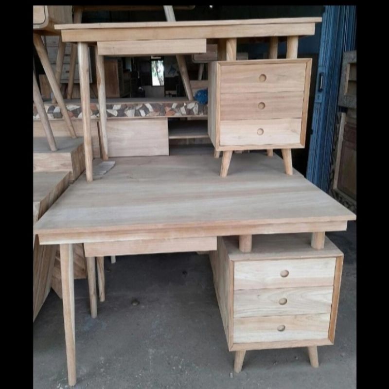 Meja kerja kantor/belajar laci kayu jati model retro mentahan