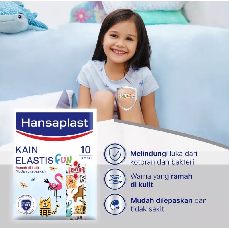 Hansaplast plaster luka anak junior fun kain elastis /hansaplas plester anak bayi 10 lembar