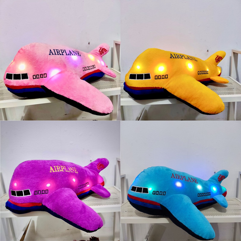 Boneka Pesawat Plane LED Menyala Lampu Panjang Boneka 40cm Berlabel SNI