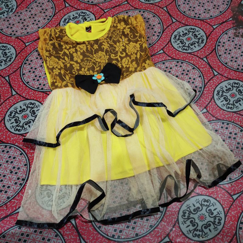 dress anak 1 2 tahun gaun anak mewah tumpuk canda pita hitam ( dress black pita )