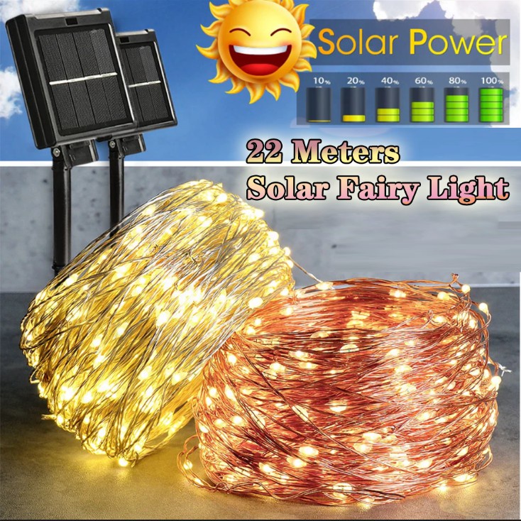 Anbolt LAMPU TENAGA SURYA 22meter 200led Solar Light Waterproof Lampu solar Auto on/off 22m Solar led light Warna Warni Lampu raya