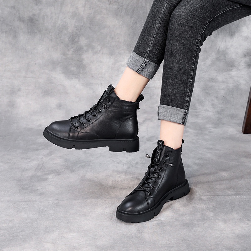 Martin Boot Cewek Wanita Kulit Martin Boots Wanita      Berlian Imitasi Ornamen Sepatu Bot Pendek Ku