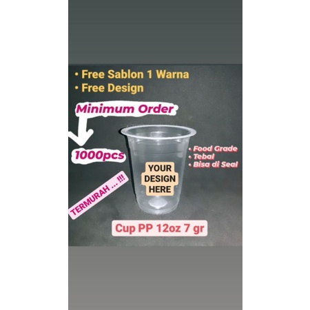 sablon gelas plastik PP datar 12oz 7gr SAP/POLY
