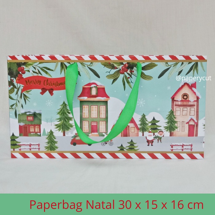 

BISA COD Paperbag Kue / Cookies Natal P 30 cm x L 15 cm x T 16 cm - Red-Holly MURAH