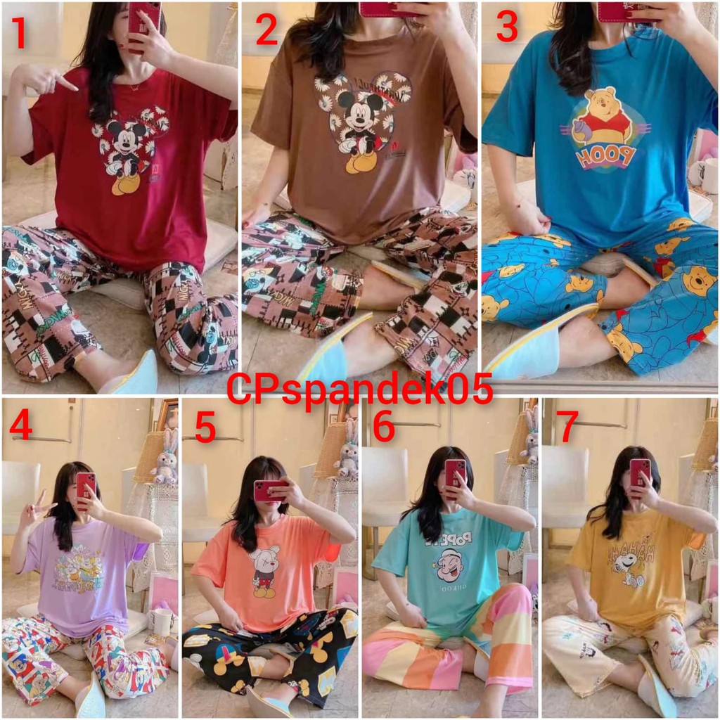 Baju tidur piyama bahan spandek import lengan pendek celana panjang CPspandek05