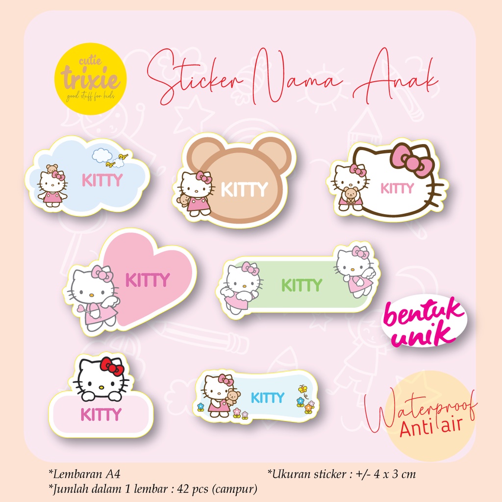 

Sticker Label Nama Anak Waterproof Hellokitty