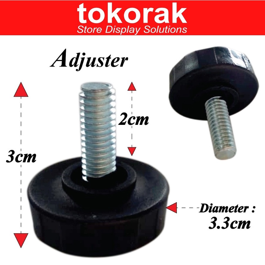 KAKI MEJA SEDANG BAUT PENDEK ADJUSTER 33 MM - KAKI STABIL KURSI