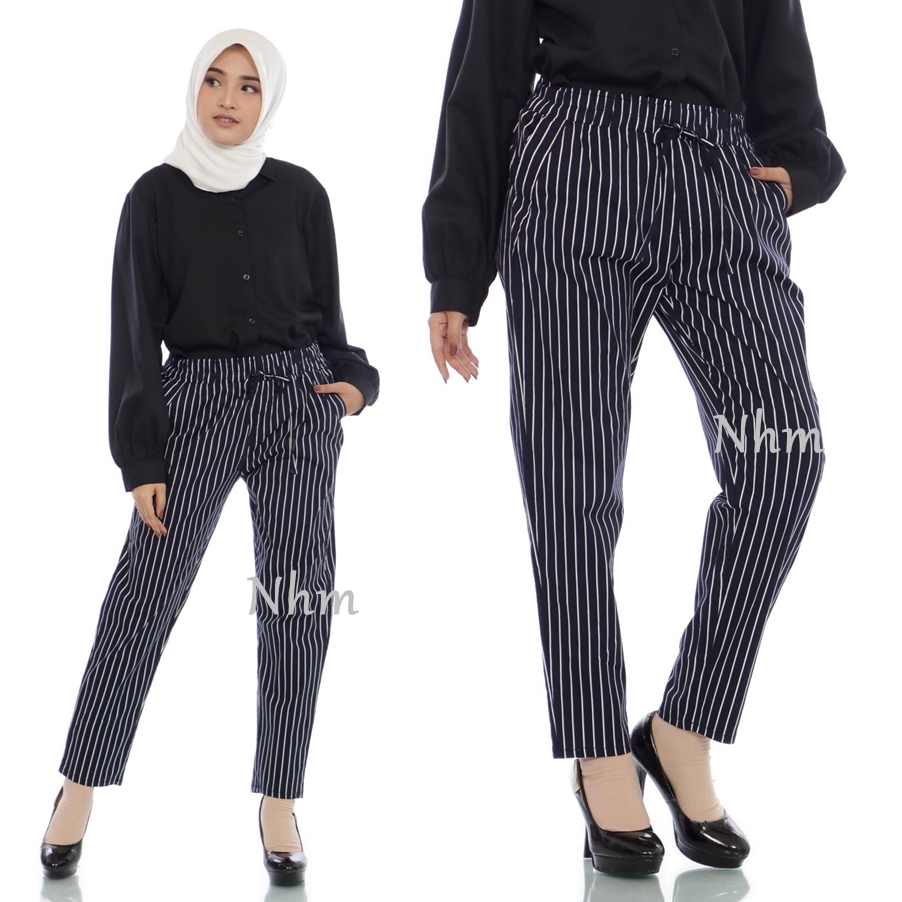 NHM Celana Wanita Jumbo Salur- Celana Baggy Panjang Wanita Jumbo Big Size