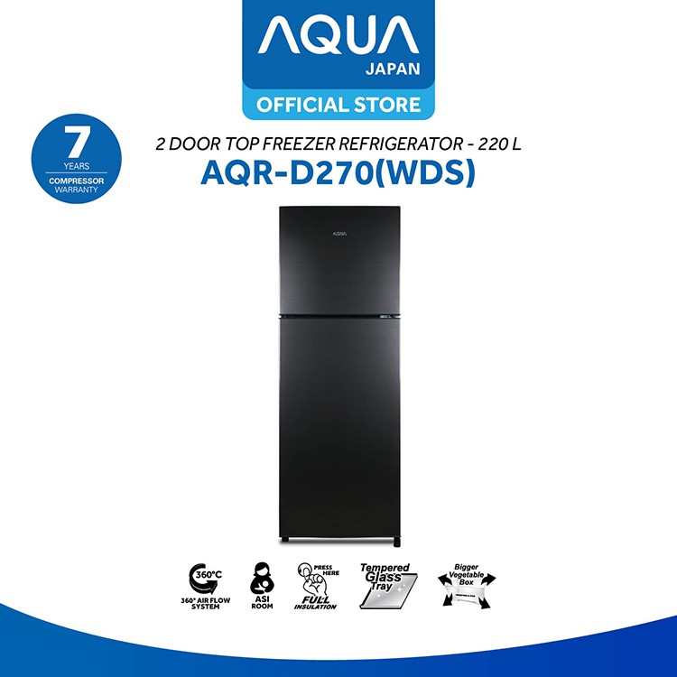 AQUA Elektronik AQR-D270(WDS) 2 Doors Refrigerator, Dark Silver, LED Lamp, ASI BOX, 220Ltr