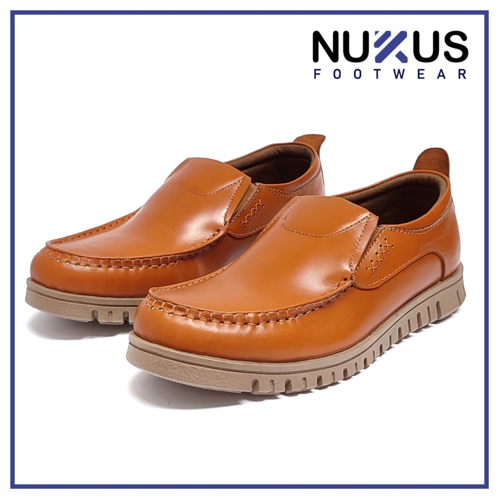 Nukus Sepatu Pria Casual Slip On Loafer Kulit Asli Coklat Tan- NKL AMU