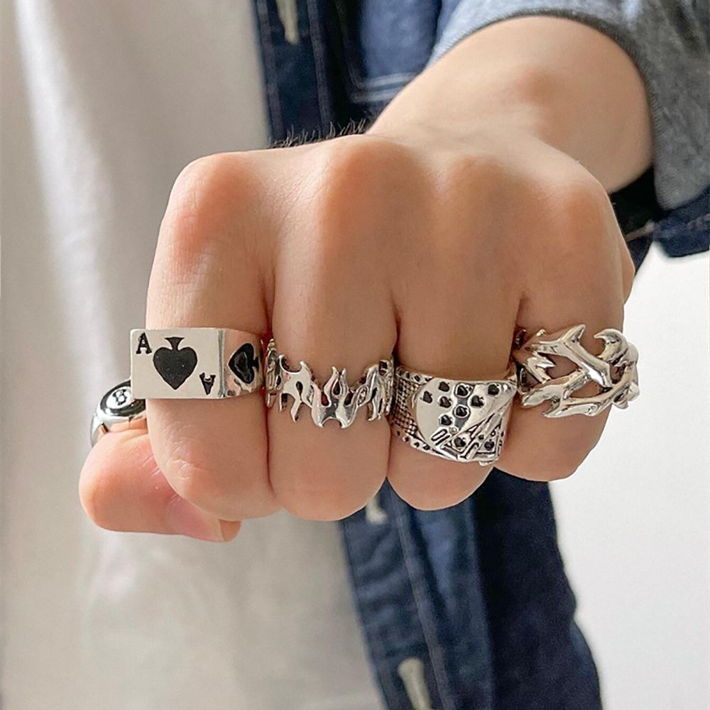 MXBEAUTY Adjustable Love Heart Ring Set Retro Women Finger Ring Korean Style Ring Trendy Punk Female Male Alloy Simple Fashion Jewelry