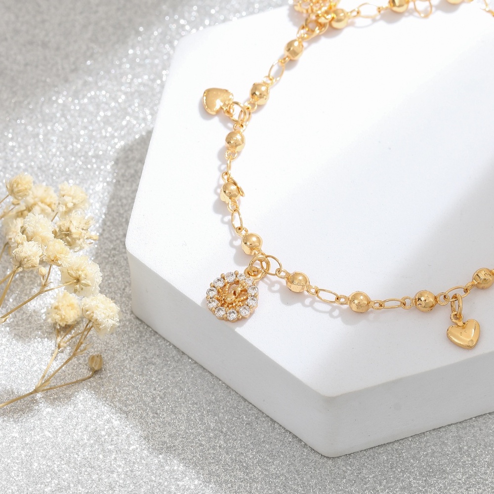 COD gelang wanita titanium anti karat serut cantik liontin berlian aksesoris fashion perhiasan emas D386-D222