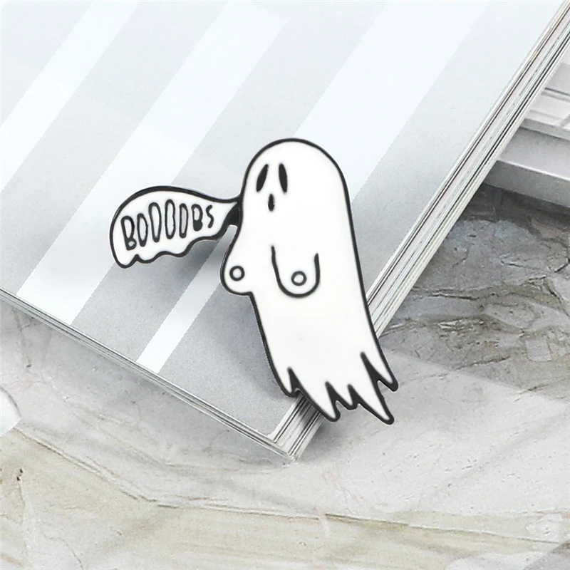 Bros Pin Enamel Desain Kartun Hantu Halloween Bahan Metal Untuk Kerah Jaket Denim