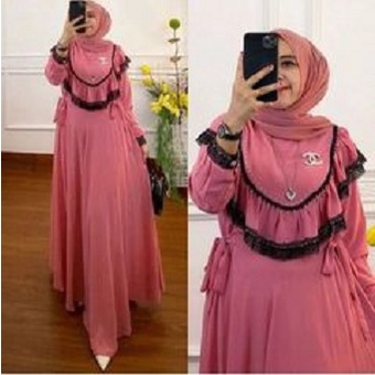 KINAN DRESS BL CERUTY BABYDOLL FULL FURING APLIKASI RENDA LD 110 CM PB 138 CM BJAU GAMIS WANITA TERBARU 2022 BAJU GAMIS SIMPLE WANITA  2022