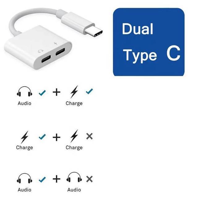 ORIGINAL ADAPTER 2IN1 DUAL TYPE C TO TYPE C SPLITTER COMPATIBLE WITH XIAOMI HUAWEI SAMSUNG TYPE C