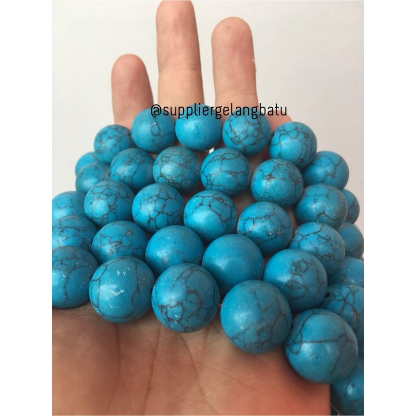 bahan batu pirus biru 16mm doff matte blue howlite stone beading blue craft aksesoris pria wanita