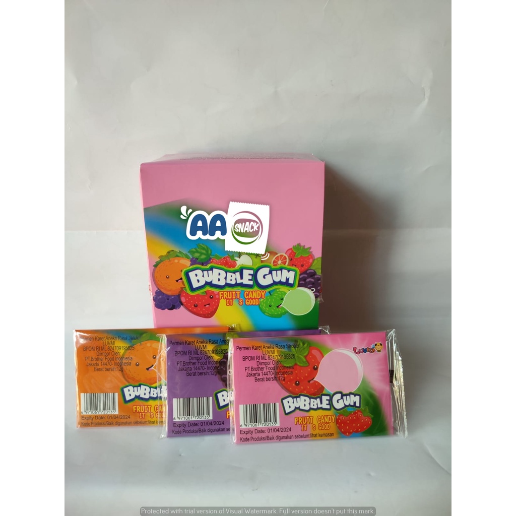 

BUBBLE GUM AMPLOP MIX FRUITS LUVMI ISI 30 X 12GR