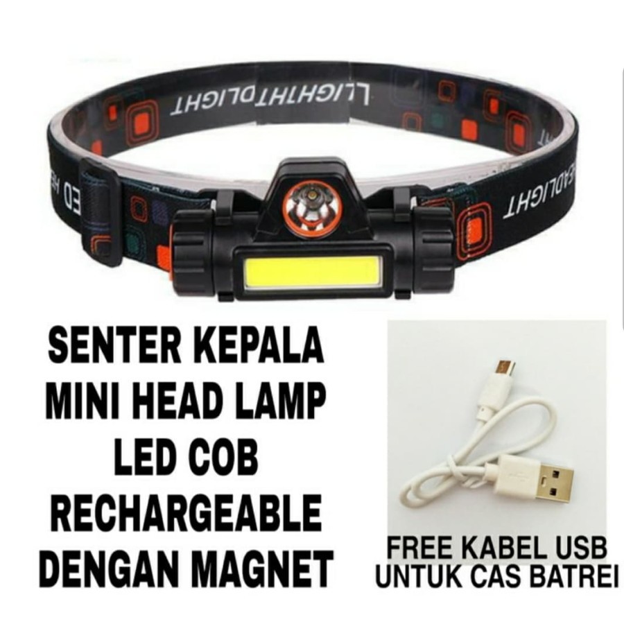 Senter Kepala High Power COB Rechargeable Plus Magnet isi ulang ADN
