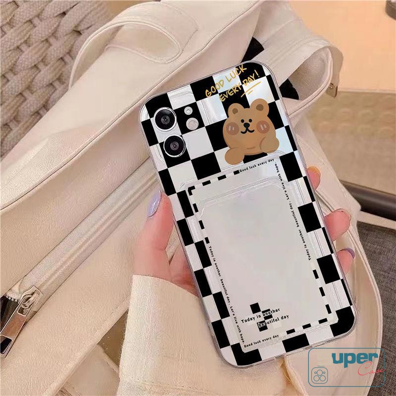 Soft Case Dompet Slot Kartu Tahan Banting Motif Kartun Beruang Untuk iPhone 11 13 12 Pro Max 7 8 6 6s Plus XR X XS Max SE 2020