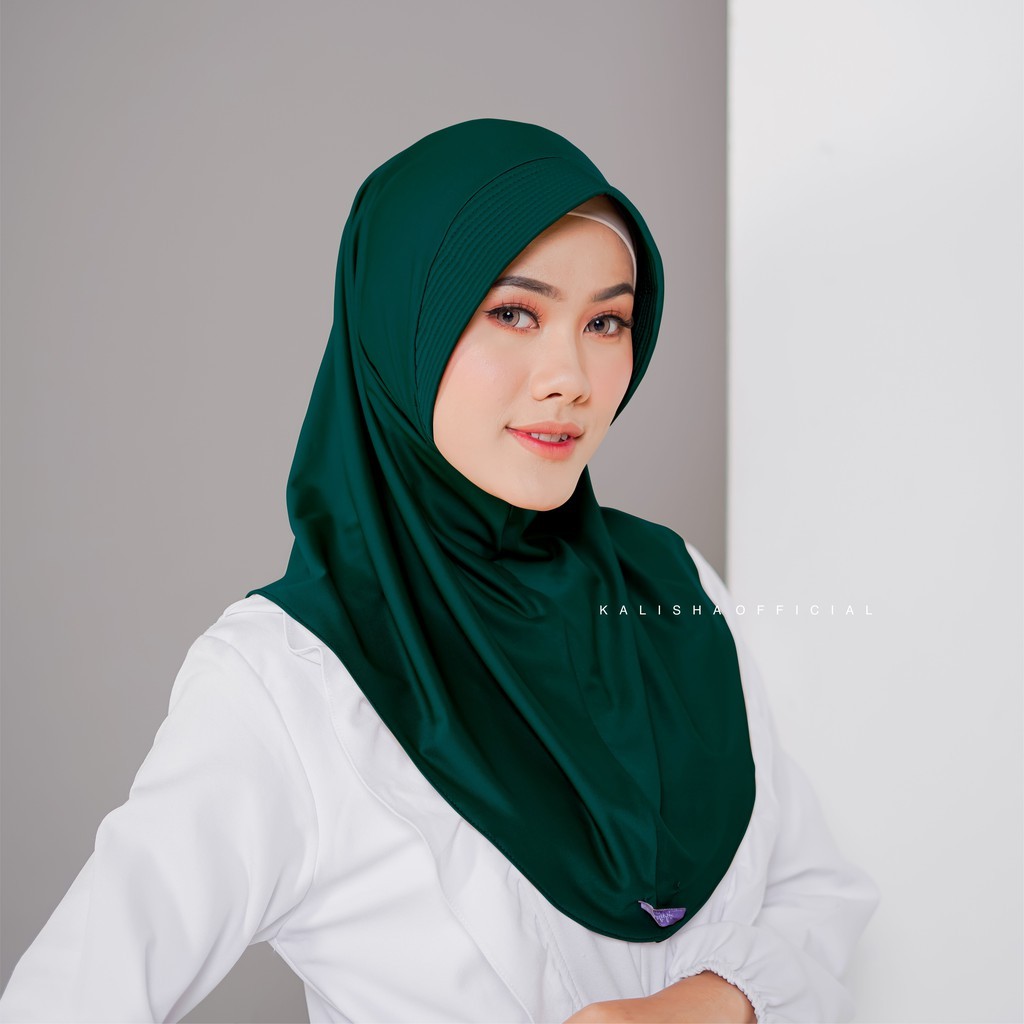HIJAB SPORTY JERSEY WANITA SPANDEX SPORTY INSTAN VOLLY BADMINTON BASKET FUTSAL BY KALISHA OFFICIAL-EMERALD