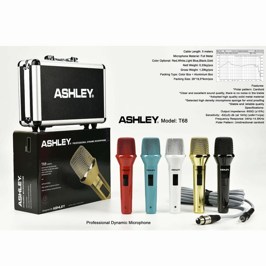 Mic Kabel ASHLEY T68 T 68 Vokal Microphone ASHLEY T68 ORIGINAL