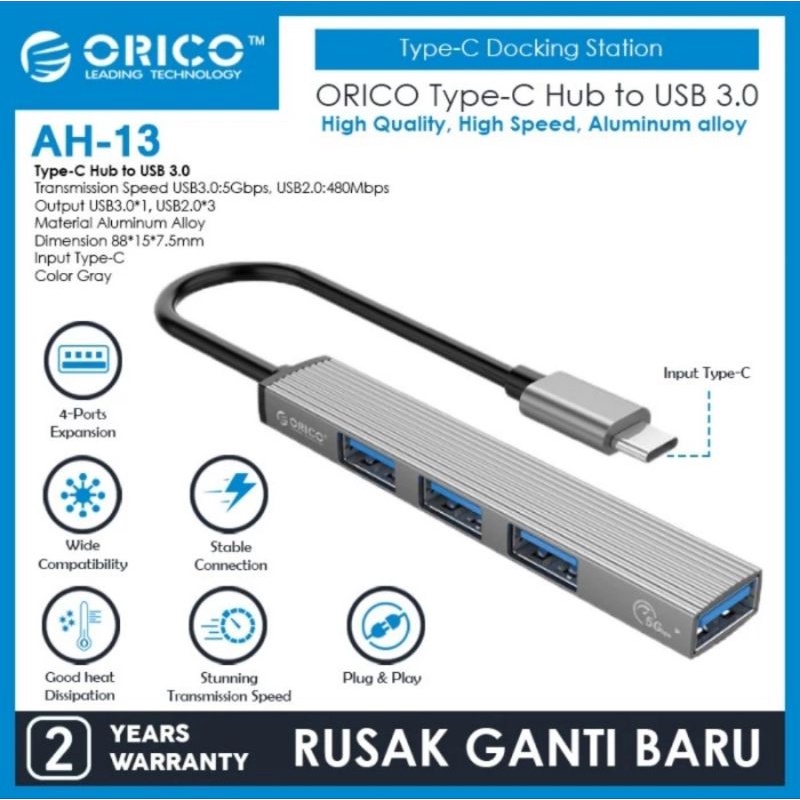 Orico USB HUB &amp; Type-C HUB 4 Ports USB 3.0 AH 13 Grey