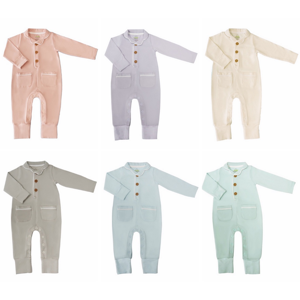 Bamboo and Bub Yuki Sleepsuit - Baju Tidur Button Anak Bayi Sleep Suit Jumpsuit Piyama Pajamas Pyjamas Long Sleeve Lengan Panjang