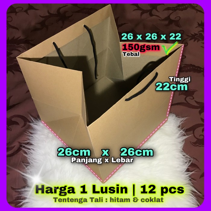 

✨ BISA COD ✨ Paper Bag Polos BOX NASI KOTAK Pizza 26x26x22/ Harga 1 X LUSiN 12 pcs - TaLi HiTAM