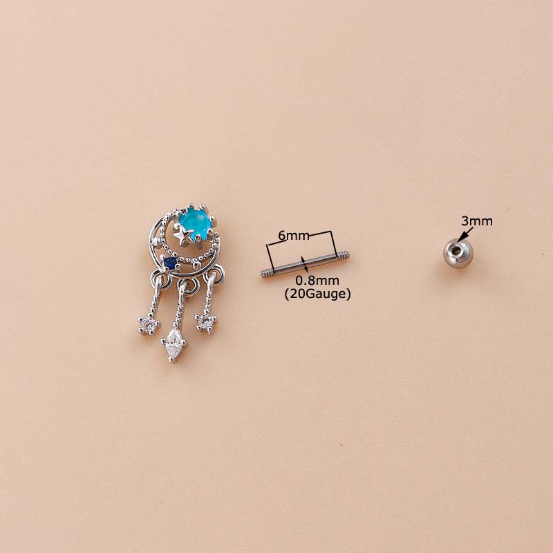 1pc Anting Tindik Tulang Rawan Telinga Bentuk Barbel Bahan Stainless Steel 20Gauge