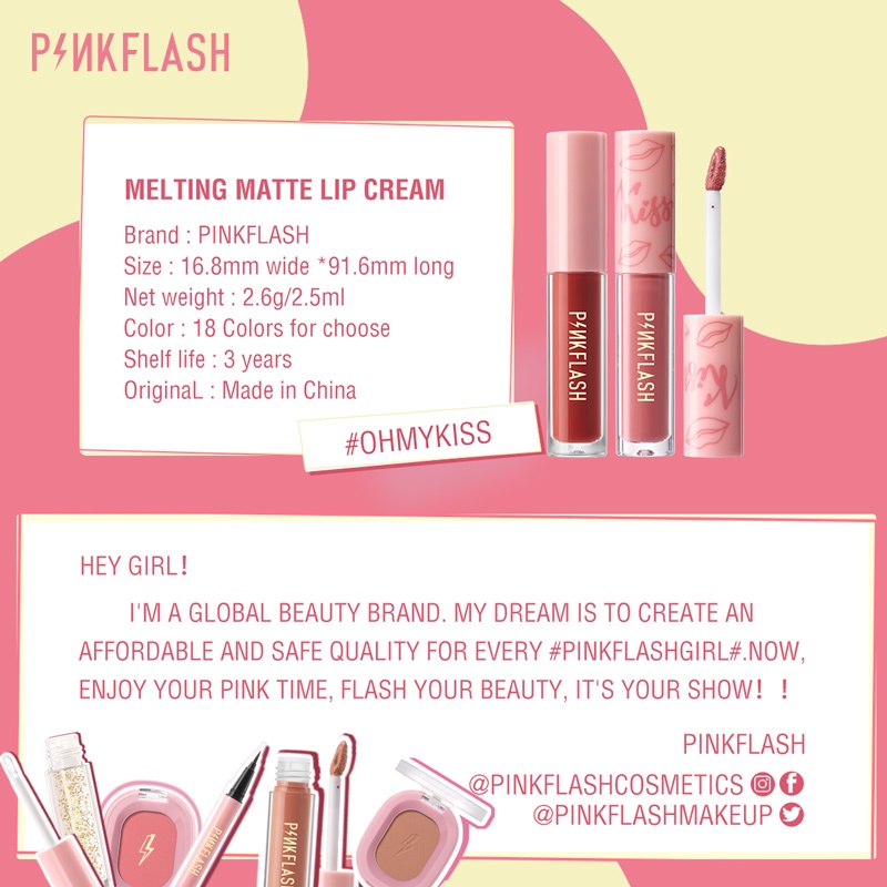 Celebshine PINKFLASH Lipstik Cair Matte Lembut Tahan Lama dengan Pelembab Pigmentasi Tinggi 24 Colors Celebshine