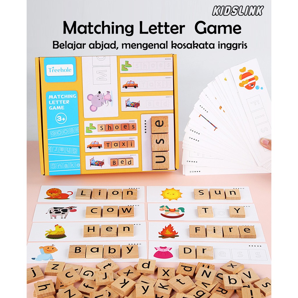 Mainan kayu Edukasi Anak Belajar Susun Kata Bahasa English Inggris Matching Letter Game