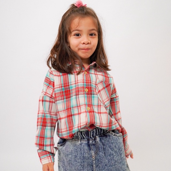 Yobebee Kemeja Flanel Anak Tangan Panjang Usia 2 3 4 6 8 Tahun Baju Atasan Kids Motif Kotak Shirt Katun Model Casual Santai