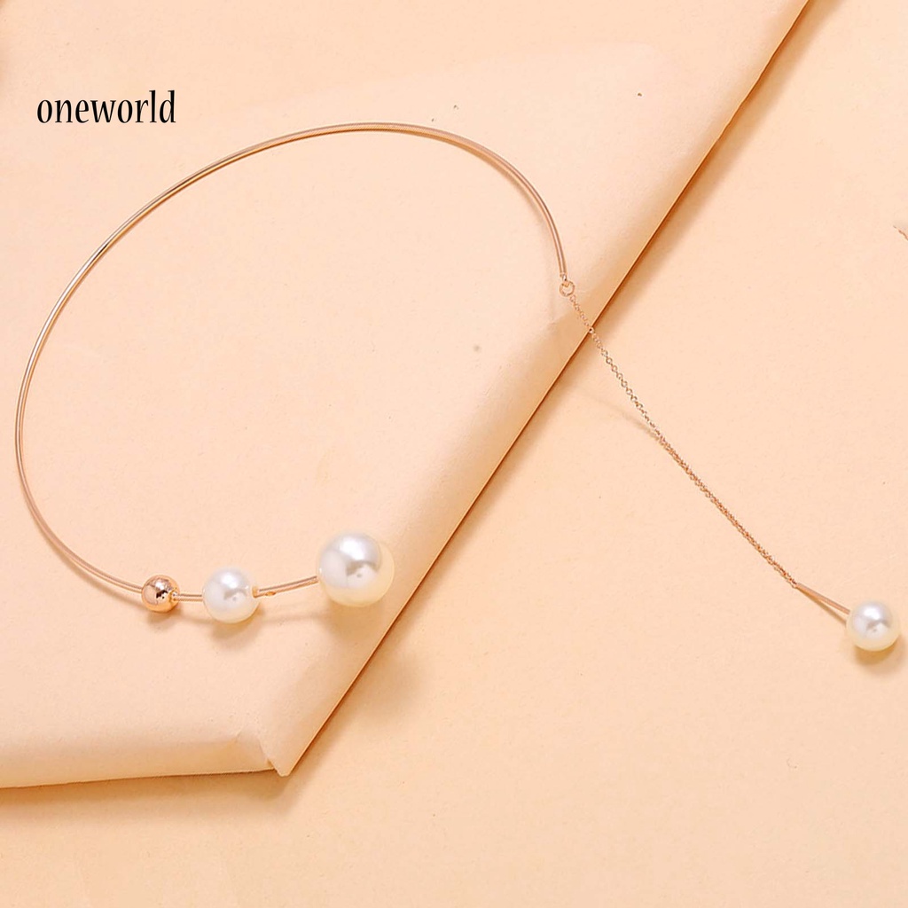 |Onwo Dress Mini Lengan Pendek Untuk Wanita| Kalung Choker Model Rumbai Panjang Aksen Mutiara Imitasi Untuk Hadiah