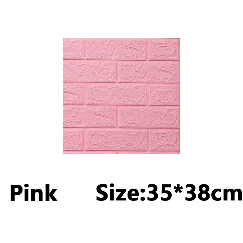 【WR】Wallpaper Dingding 3D Foam Motif Batu Bata Dekorasi Dinding Kamar Murah-Pink