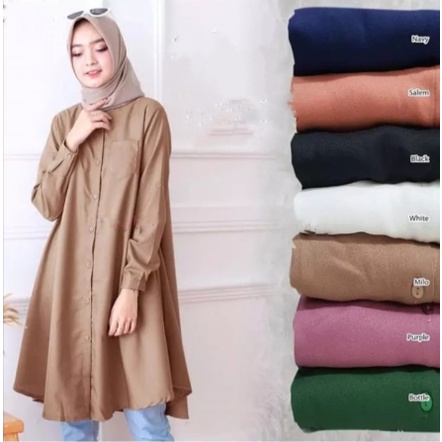 TUNIK POLOS KEKINIAN ATASAN MUSLIM WANITA REMAJA BAJU TUNIK REMAJA HIJABER TERBARU