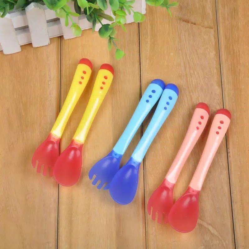 Sendok Garpu Thermal Sensing Makan Bayi silikon mpasi bubur nasi tim silicone spoon fork baby