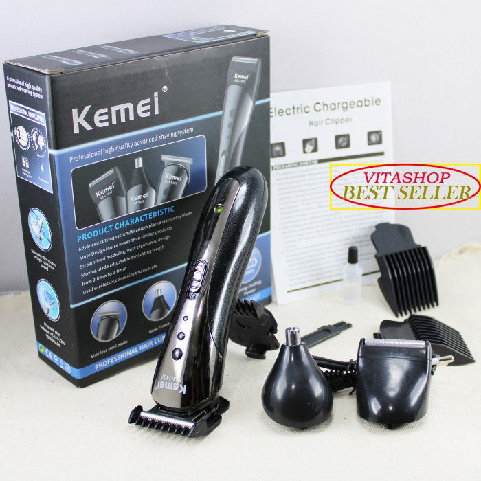 KEMEI KM-1407 GRATIS PISAU CUKUR MANUAL ALAT CUKUR RAMBUT 3 IN 1