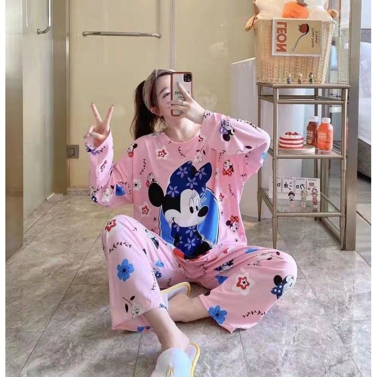 PIYAMA PP WANITA IMPORT SPANDEX|BIGSIZE|JUMBO/SET OVERSIZE/BAJU TIDUR lengan panjang-PP.BZ MINNI GARDEN
