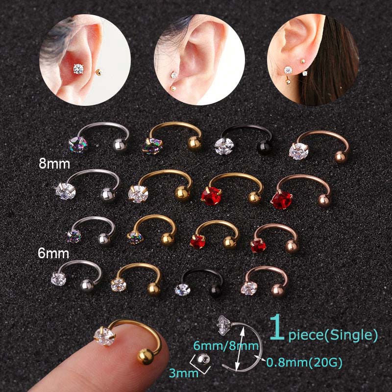 1piece Horseshoe Ring 20G Cartilage Earrings Daith Pinna Helix Piercing C Shape Stainless Steel