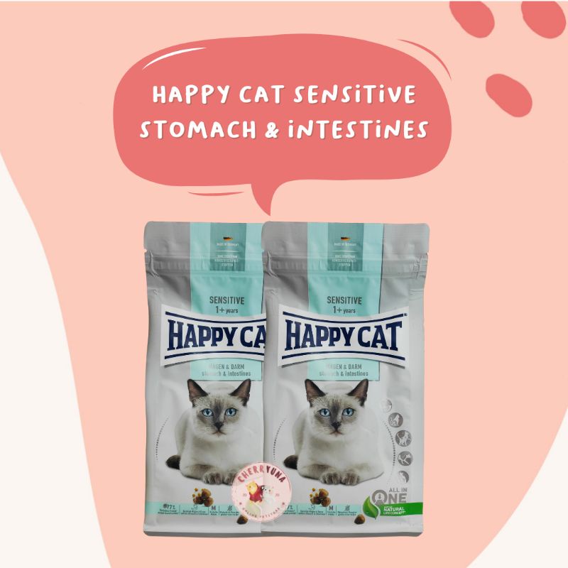 Makanan kucing gluten free Happy Cat Sensitive Stomach &amp; Intestines untuk kucing dewasa di atas umur 1 tahun 300Gr