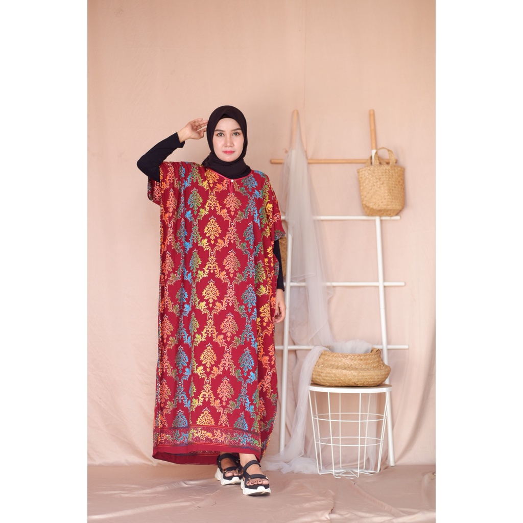 Daster Arab Motif Maroko Kalong Kaftan Lowo Kelelawar Syar'i Batik Premium Corak Kekinian Jumbo Adem