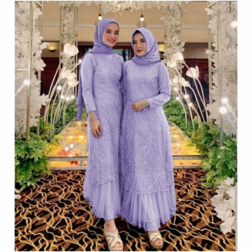 2 UKURAN L XL MAXY GERALDINE FASHION PAKAIAN WANITA DRESS MUSLIM GAMIS MAXI BRUKAT TILE FURING FEHM