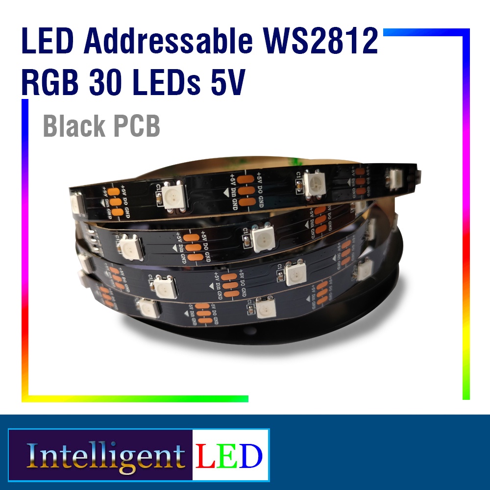 LED Addressable WS2812 RGB 30 LEDs/Meter 5V Black PCB 5 Meter