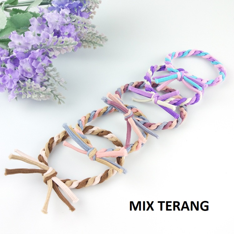 Karet Ikat Rambut Korea Plintir Mix Warna Warni dan Polos Hitam (Victoria)