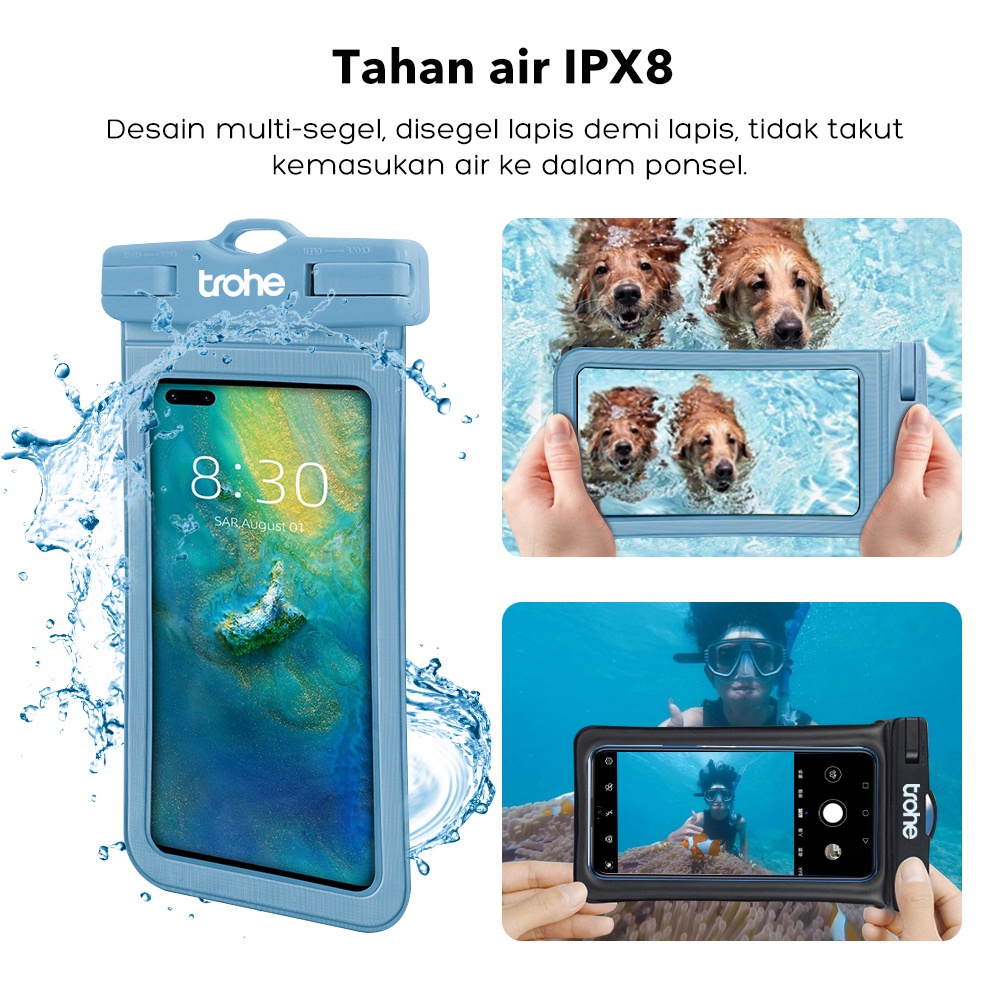 Trohe Kantong Casing Anti Air Mobile Phone Waterproof Mobile Phone Pouch Universal Case Bag Tas Anti Air