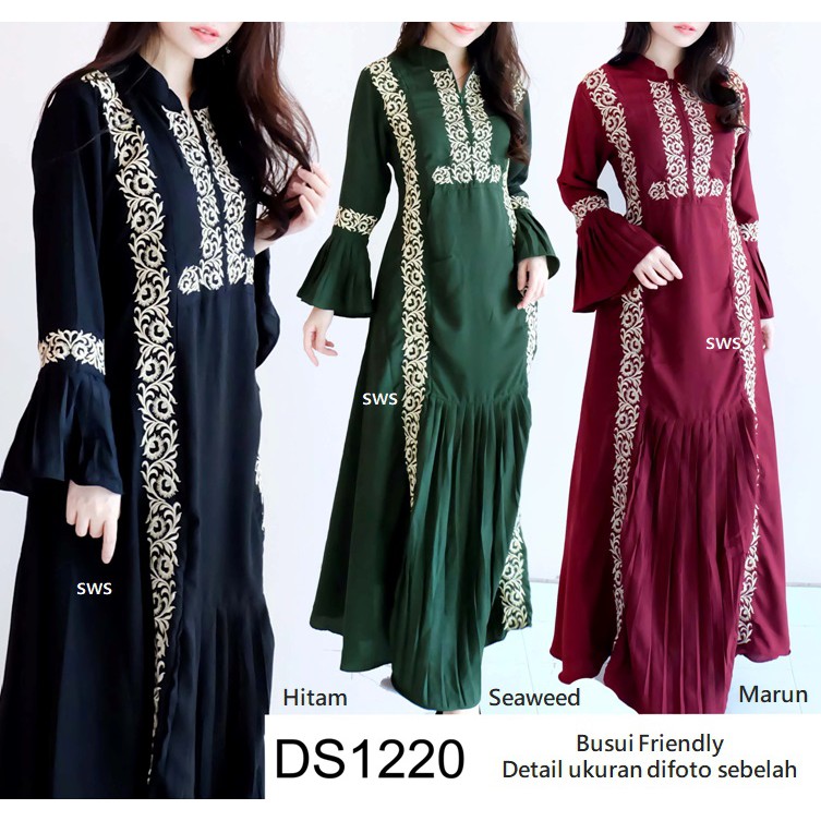 DS1220 - HOMEY DRESS WOLLYCREPE BORDIR DRESS MUSLIM KONDANGAN WANITA BUSUI FRIENDLY GAMIS MURAH