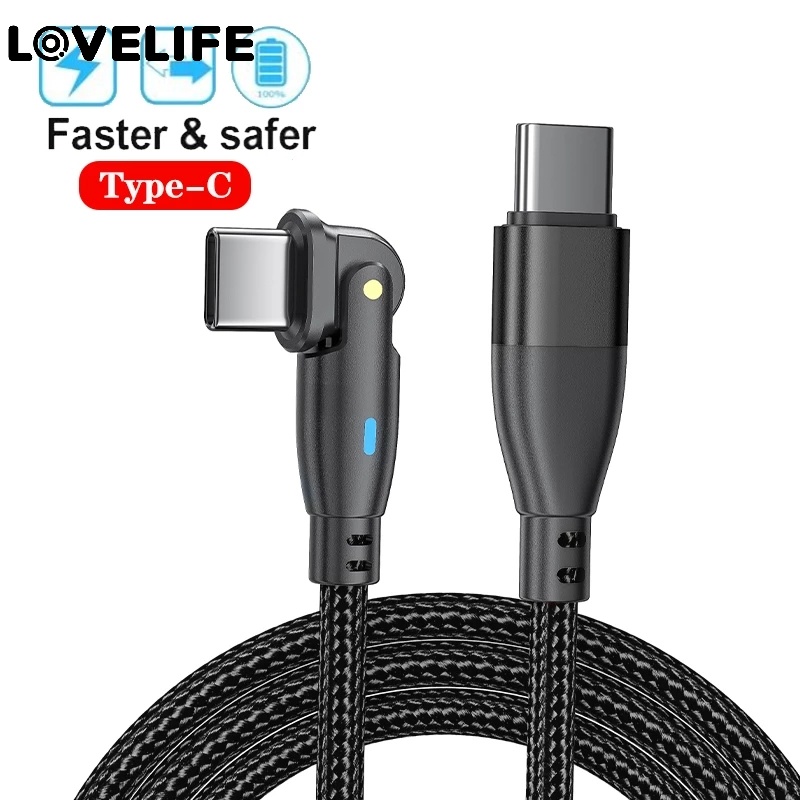 1pc 3A 20V 60W Pengisian Cepat180°Kabel Data Tipe C Lentur Derajat/Kabel Charger Universal Nylon Type C Untuk Hp Android/Hot Sale