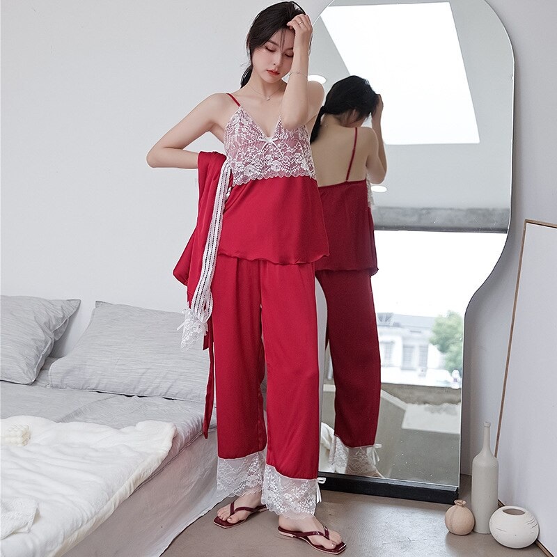 S5T951 Setelan 5pcs Sleepwear Baju Tidur Piyama Pajamas Wanita Premium - Lingerie Kimono, Babydoll, Tanktop, Celana Panjang &amp; Pendek