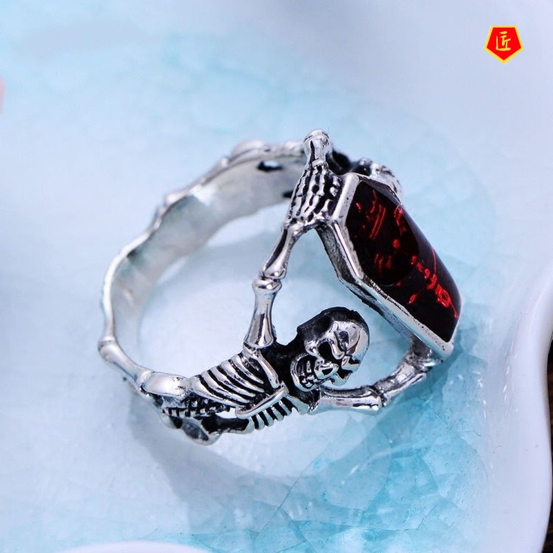 [Ready Stock]European and American Retro Silver Vampire Bat Skull Ring Punk Style