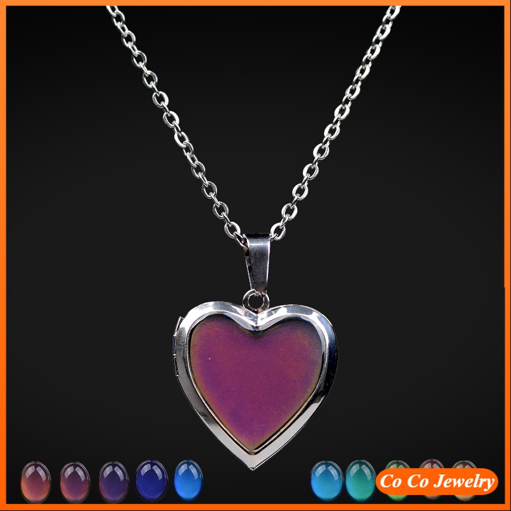 Kalung Secret Message Heart Shape Pendant Necklace Temperature Change Color Necklaces for Women Girl Jewelry Gift